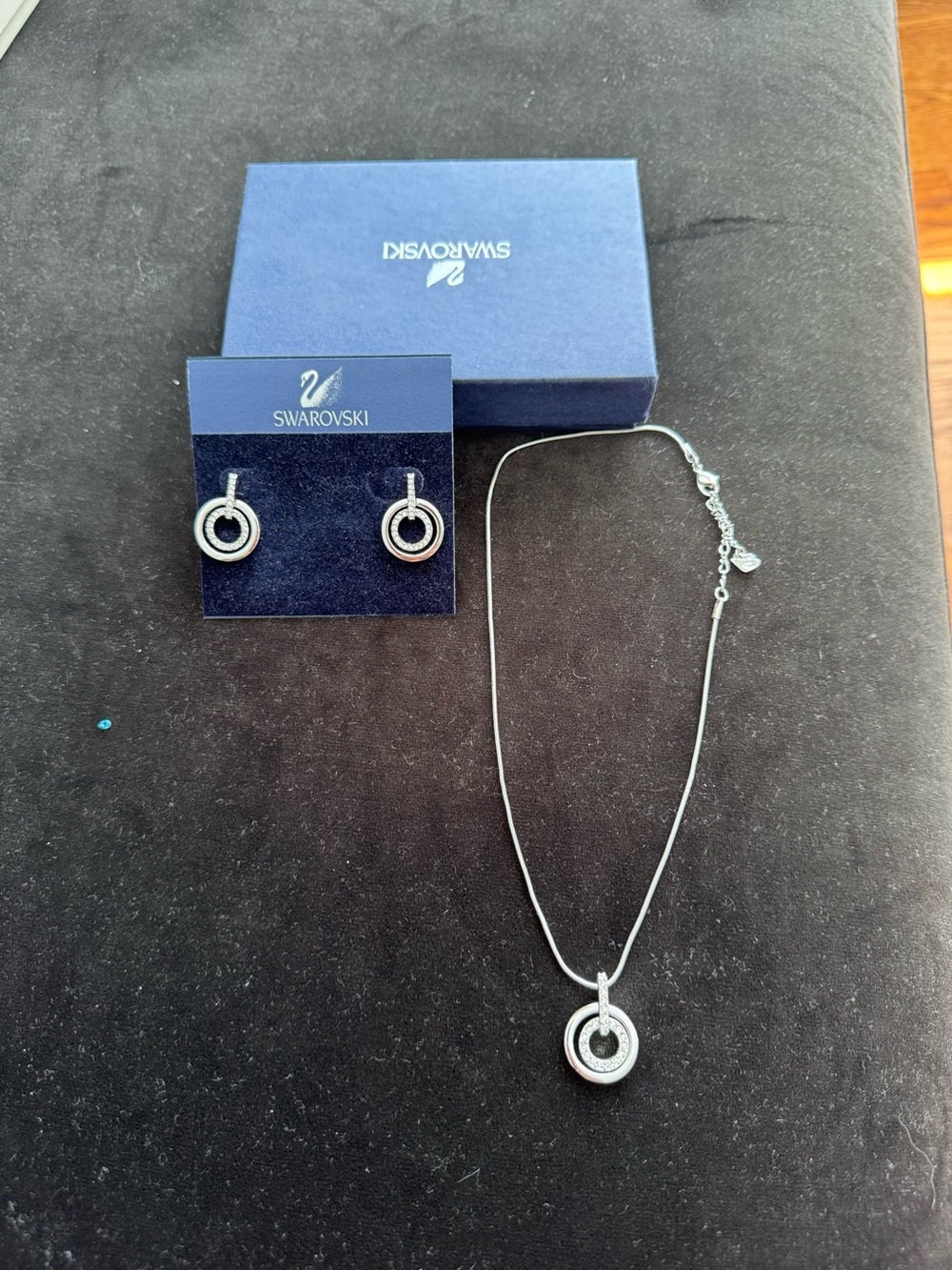 Swarovski silver circular necklace and earrings set with pave crystals